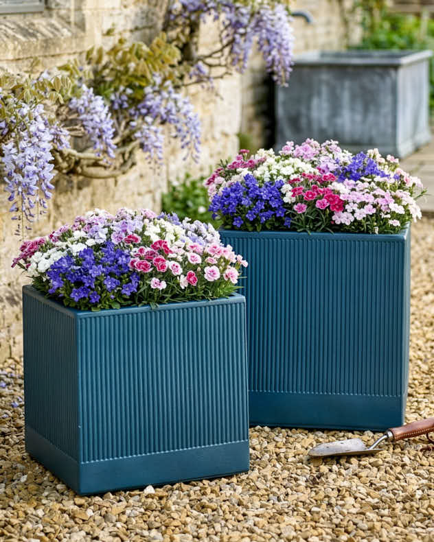 Large Blue Fibre Clay Pots &amp; Planters - Agri Blue Ribbed Planter Collection