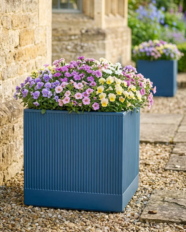 Pots &amp; Planters Set of 2 - Agri Blue Ribbed Planter Collection