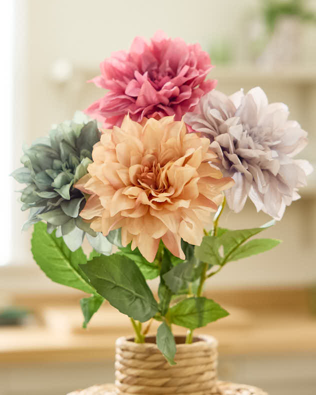 Full Set Multi-colour Plastic Faux Flowers - Sunset Dahlia Bunch