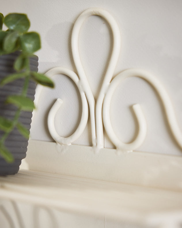 Ivory Wall Shelf Rack with Hooks
