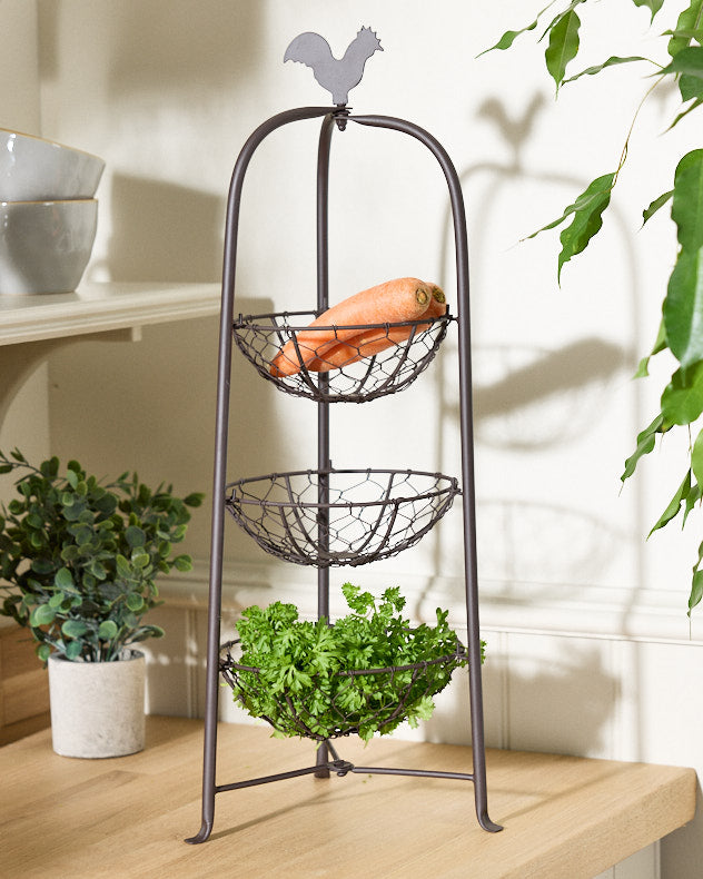 Brown Recycled Iron &amp; Wire Storage Racks - Rooster Standing Veg Rack