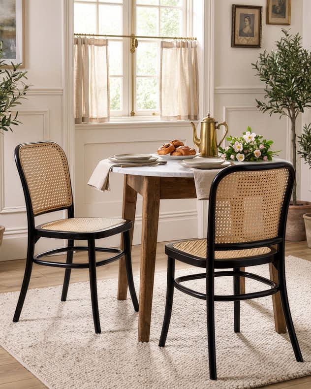 Set of 2 Noir Rattan Dining Chairs