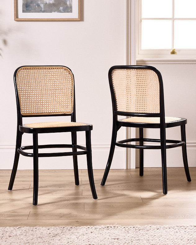 Set of 2 Noir Rattan Dining Chairs