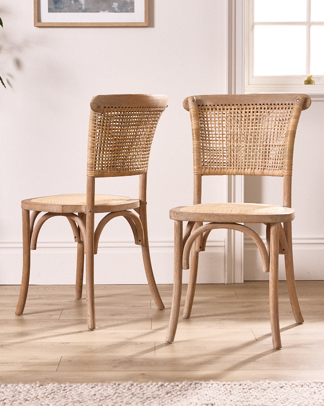 Natural Toon Wood &amp; Rattan Dining Chairs - Set of 2 Wicker Dining Chairs