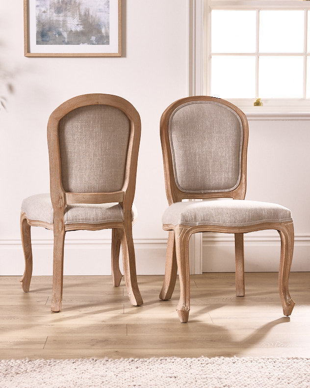 Grey &amp; Natural Rubberwood &amp; Linen Dining Chairs - Set of 2 Loire Linen Dining Chairs