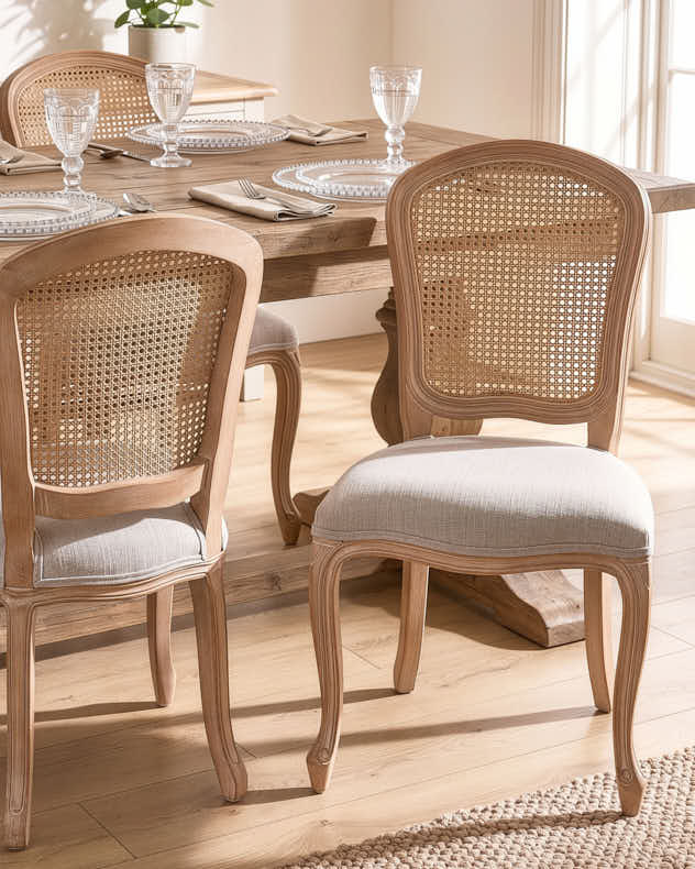Set of 2 Loire Rattan Back Dining Chairs