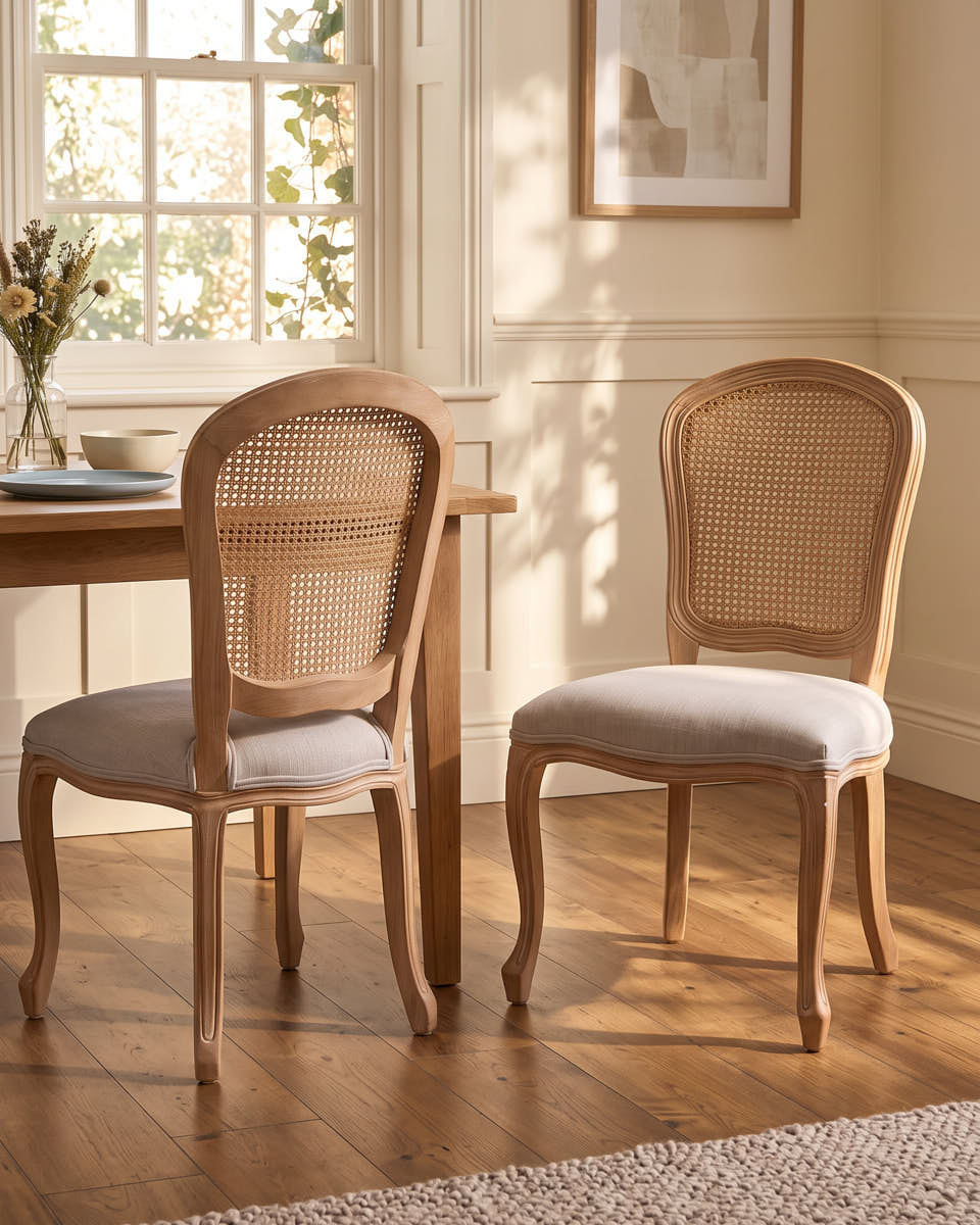 Set of 2 Loire Rattan Back Dining Chairs