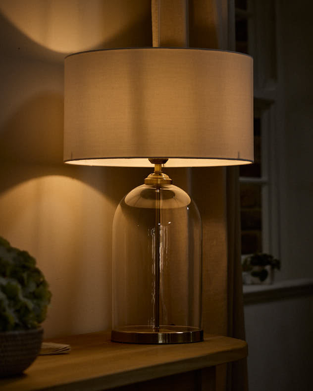 Glass Cloche Base Lamp With Light Tuned On