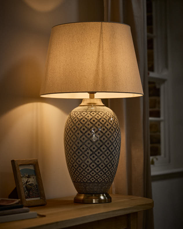 Vintage Mosaic Table Lamp With Light Tuned On