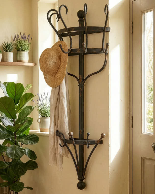 Black Metal Coat stands and Racks - Antique Effect Wall Coat Rack