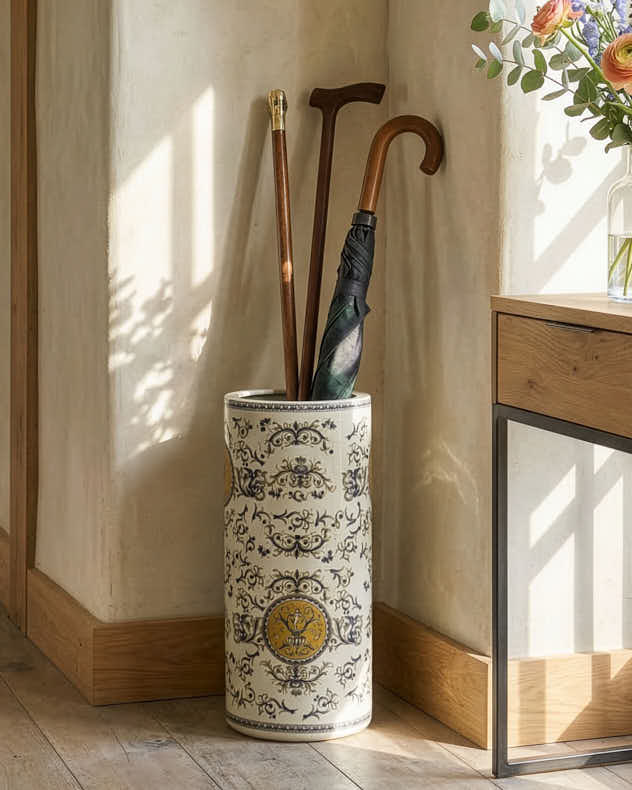 Grey &amp; Yellow &amp; Blue Ceramic Umbrella Stands - Ceramic Cherub Umbrella Stand