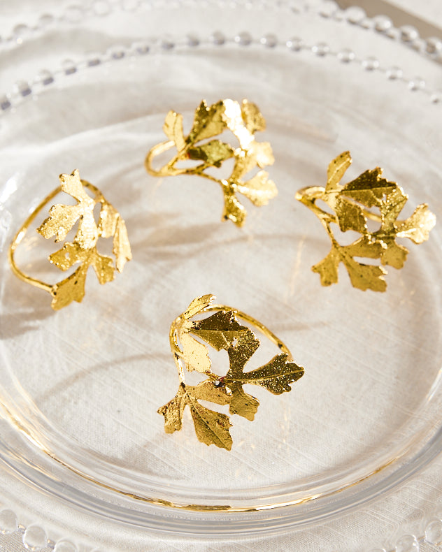 Set of 4 Gold Leaf Napkin Rings