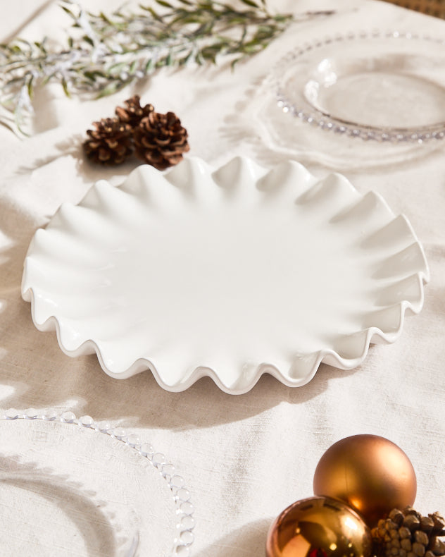 Cake Stand - White Frilled Cake Plate