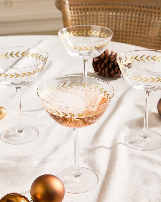 Set Of 4 Gold Leaf Martini Glasses