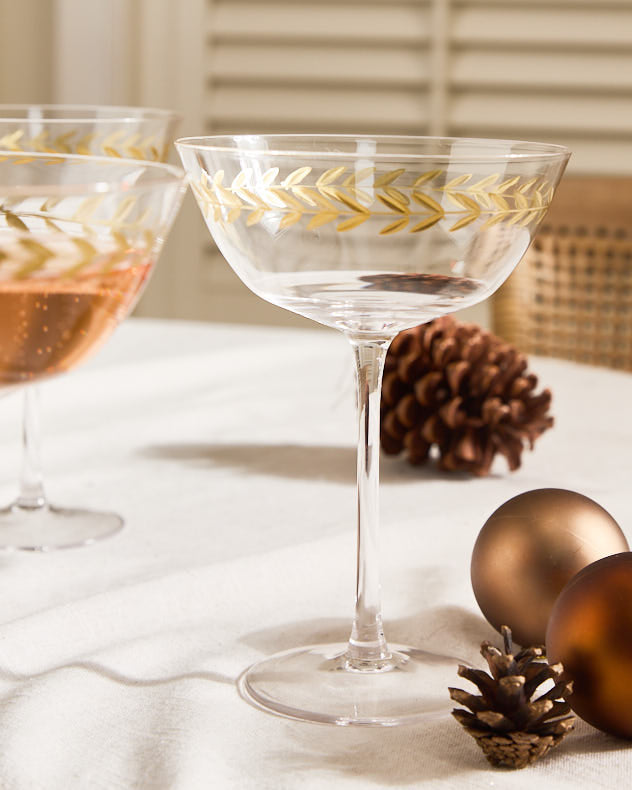 Set Of 4 Gold Leaf Martini Glasses