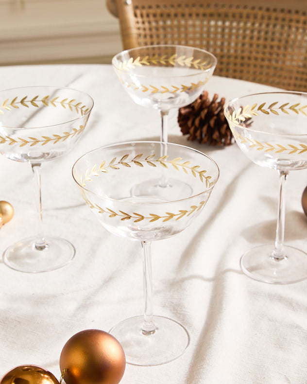 Set Of 4 Gold Leaf Martini Glasses