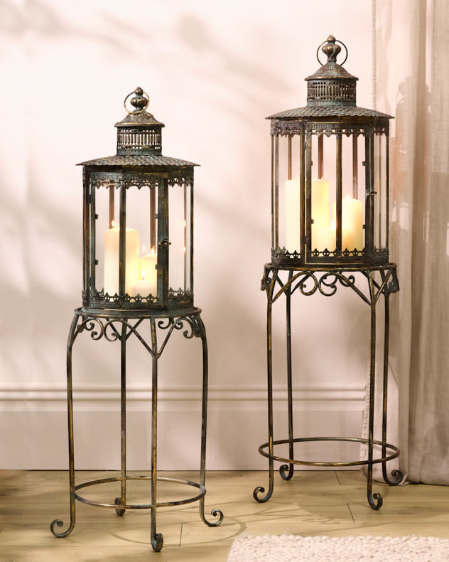 Candle Holders - Verdigris Candle Lantern on Stand