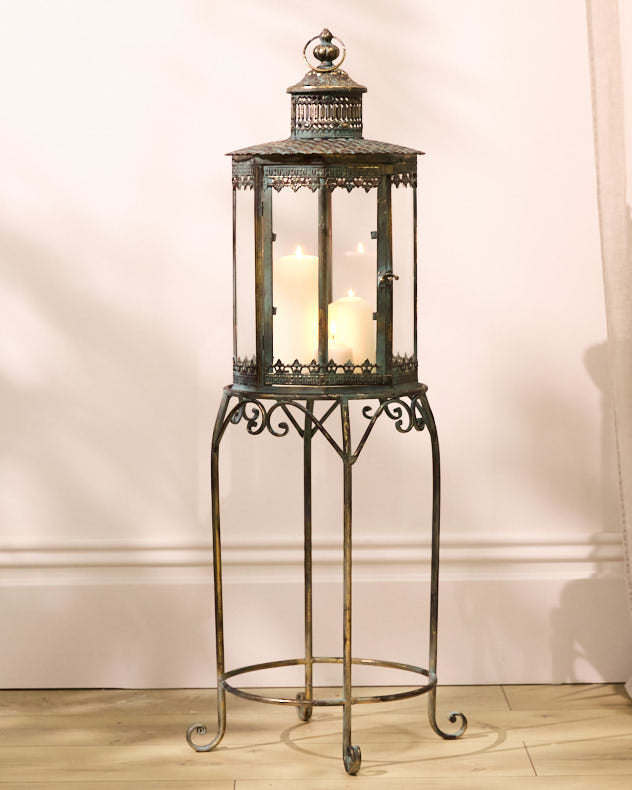 Candle Holders - Verdigris Candle Lantern on Stand