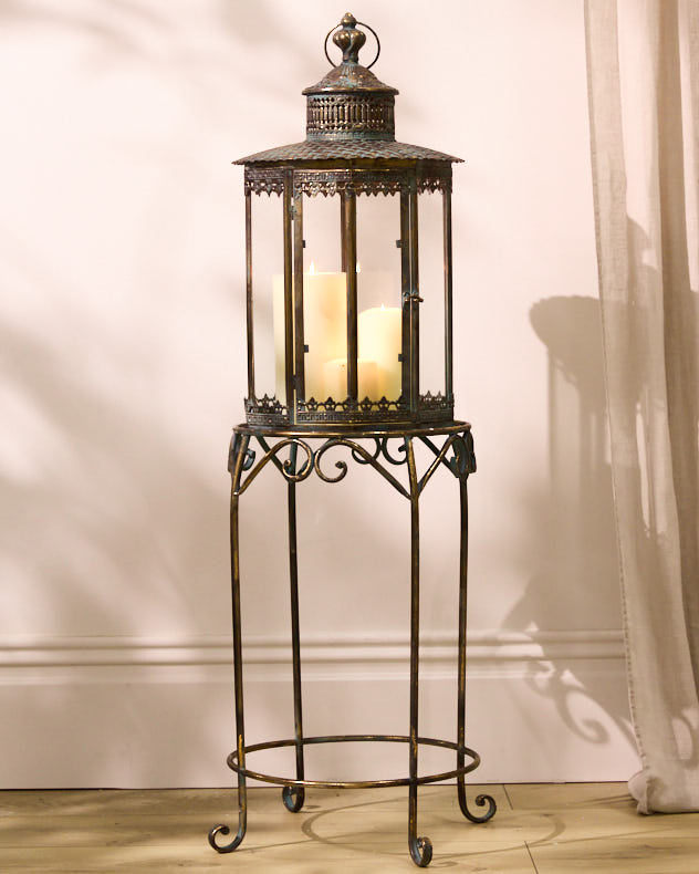 Candle Holders - Verdigris Candle Lantern on Stand