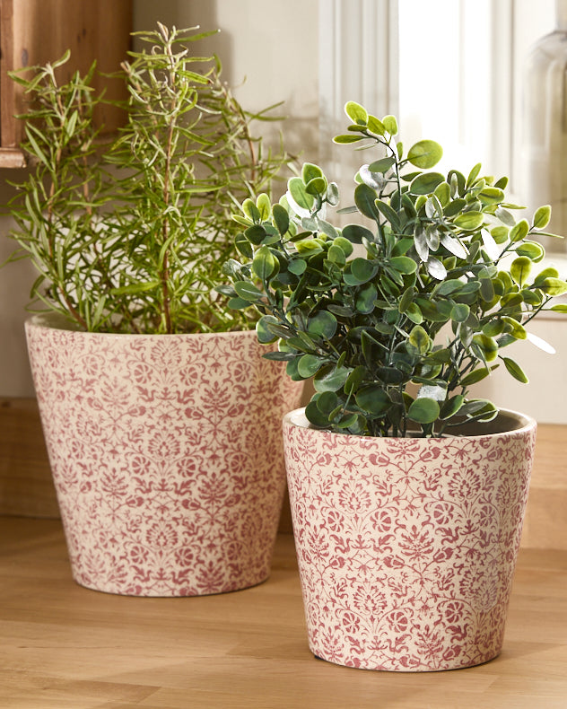 Set of 2 Red Floral Planters