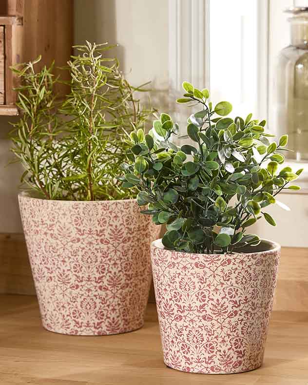 Set of 2 Red Floral Planters