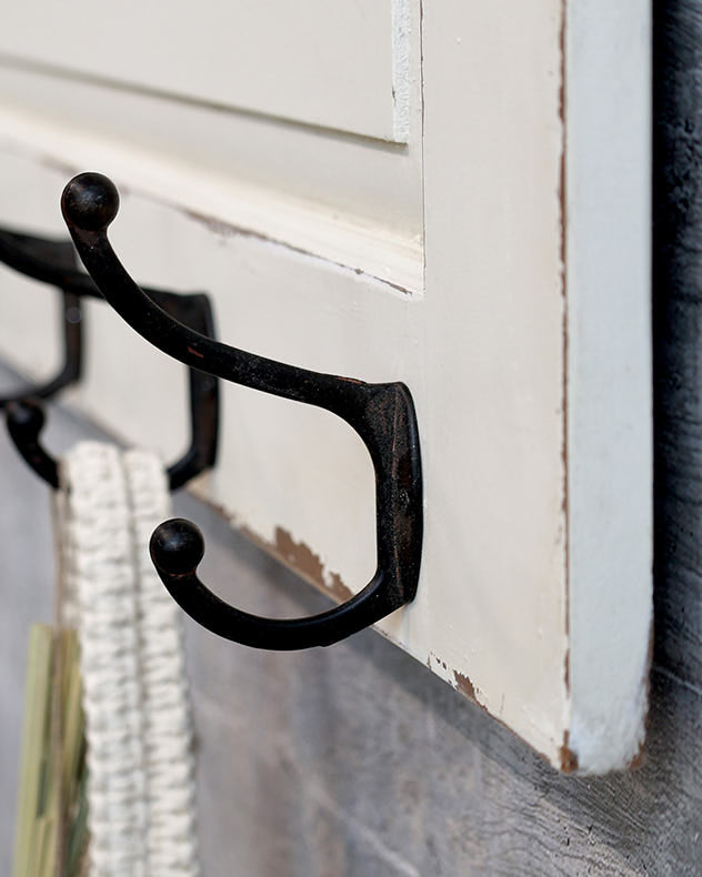 White Wash Wall Shelf with Hooks