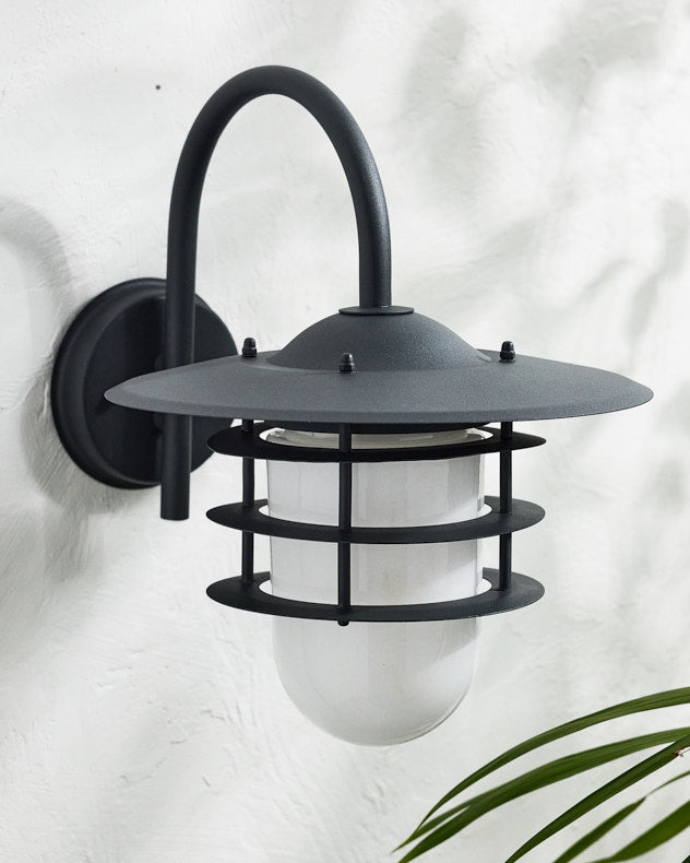 Black Stainless Steel & Glass Outdoor Wall Lights - Atomic Metal Black Wall Light