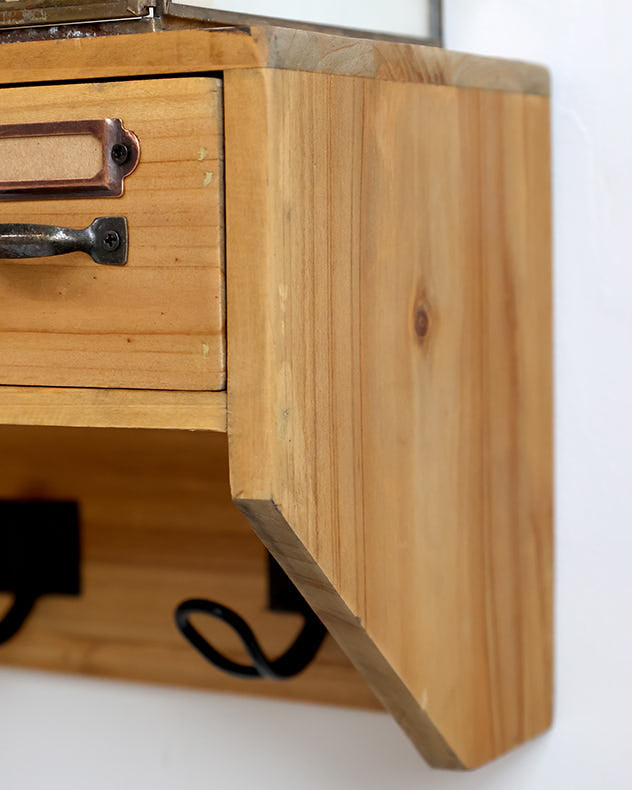 Wooden Hook Board with Shelf & Drawers