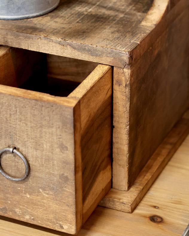 Rustic Wooden Three Drawer Shelving Unit