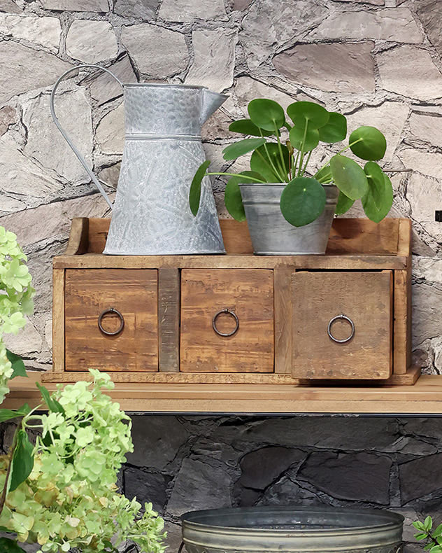 Rustic Wooden Three Drawer Shelving Unit