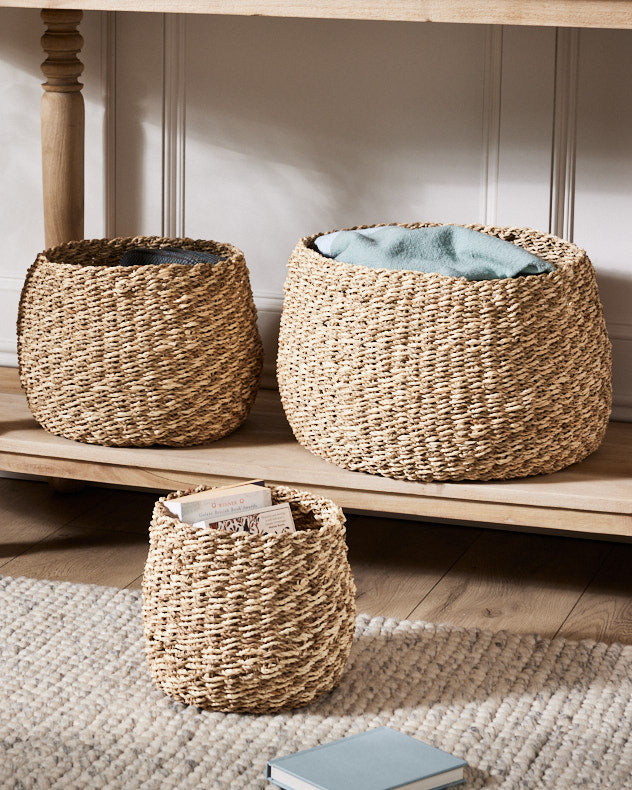 Whitley Set of 3 Plaited Seagrass and Palm Leaf Basket