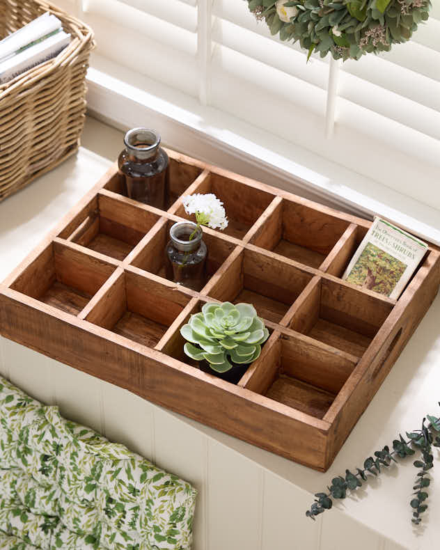 Brown Wood Accessories Tray - 12 Compartment Tray
