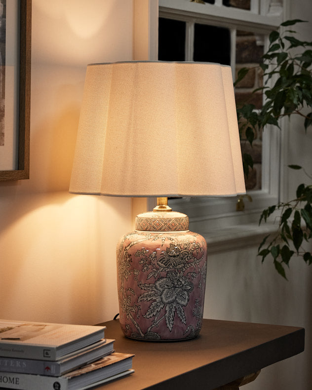 Courtfield Pink Floral Ceramic Table Lamp with Scalloped Shade