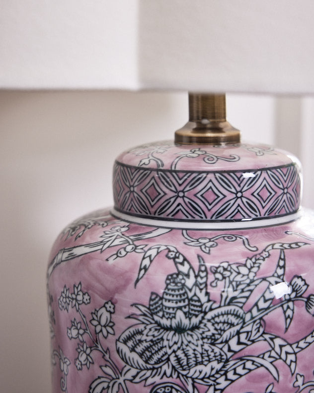Courtfield Pink Floral Ceramic Table Lamp with Scalloped Shade