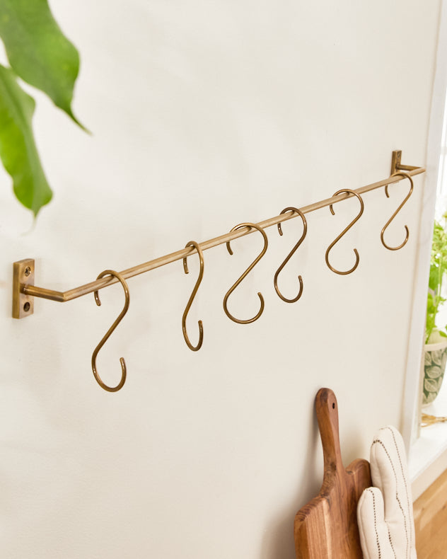 Antique Brass Rail with Hooks