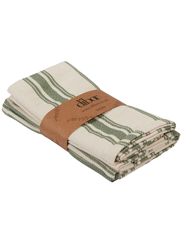 Set of 4 Green Stripe Cotton Napkins