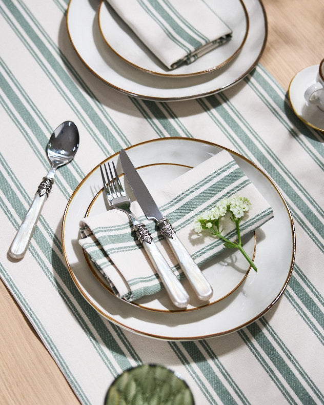 Set of 4 Green Stripe Cotton Napkins