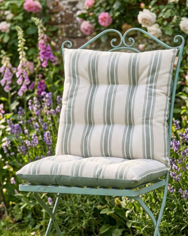 Set of 2 Green Stripe Cotton Seat Pads