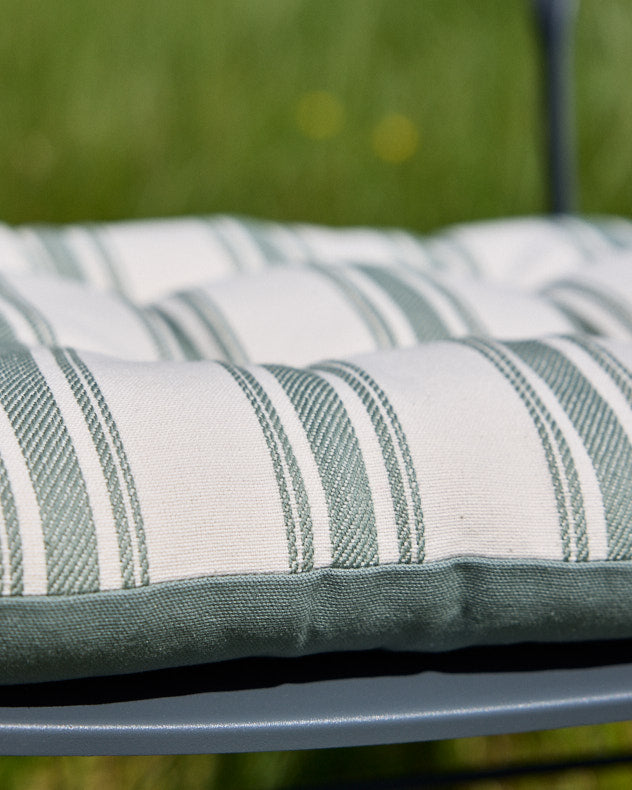 Set of 2 Green Stripe Cotton Seat Pads