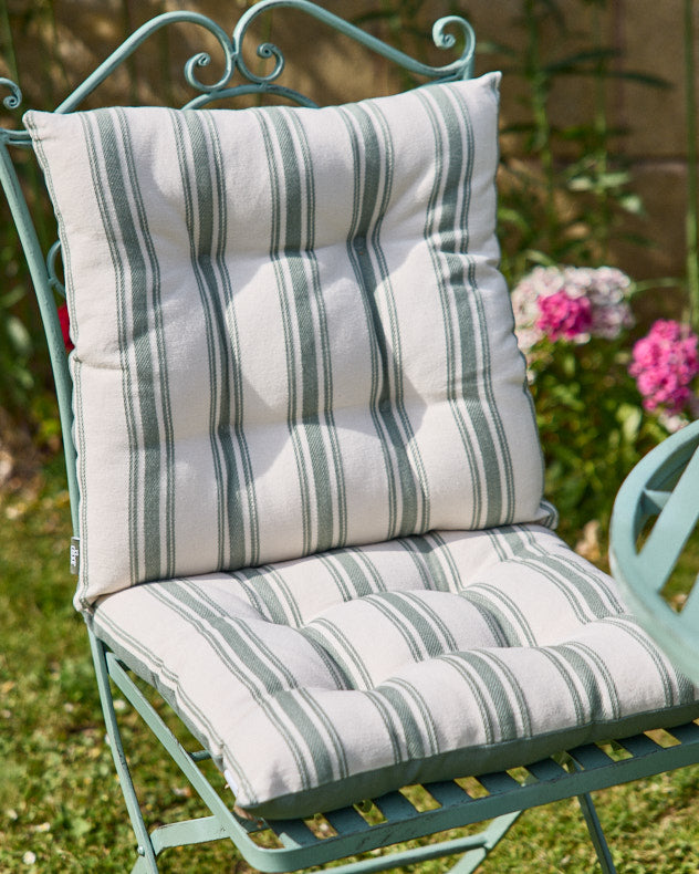 Set of 2 Green Stripe Cotton Seat Pads