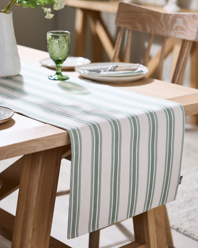 Green Stripe Cotton Table Runner