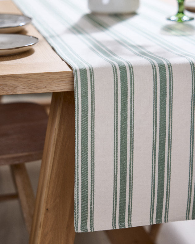 Green Stripe Cotton Table Runner