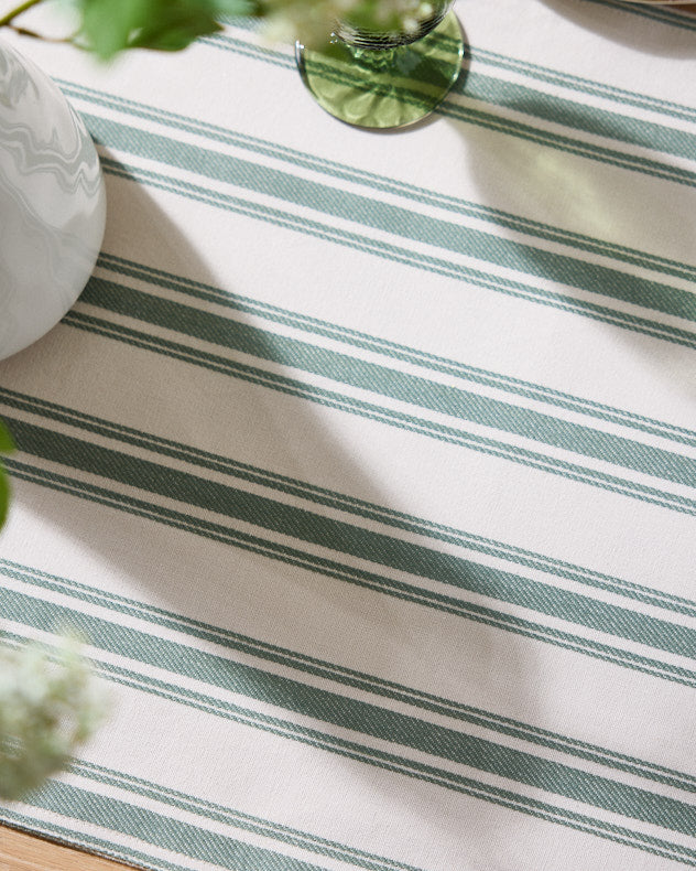 Green Stripe Cotton Table Runner