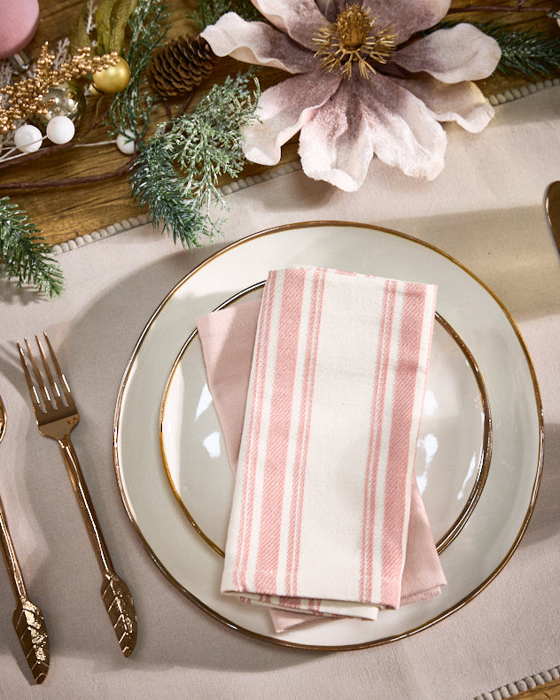 Set of 4 Pink Stripe Cotton Napkins