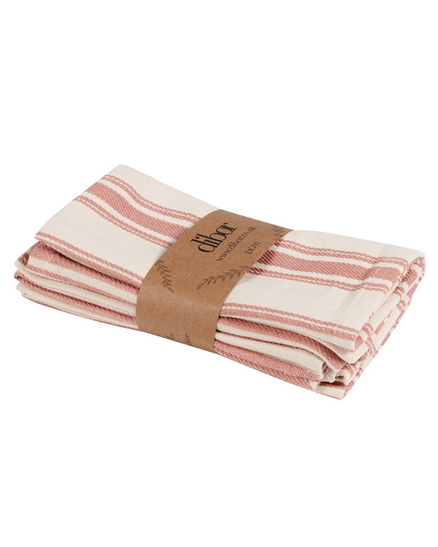 Set of 4 Pink Stripe Cotton Napkins