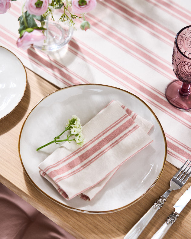 Set of 4 Pink Stripe Cotton Napkins