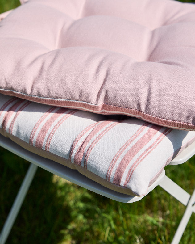 Set of 2 Rose Blush Stripe Cotton Seat Pads with Ties