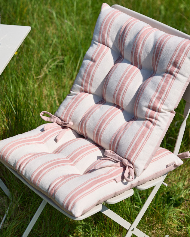 Set of 2 Rose Blush Stripe Cotton Seat Pads with Ties