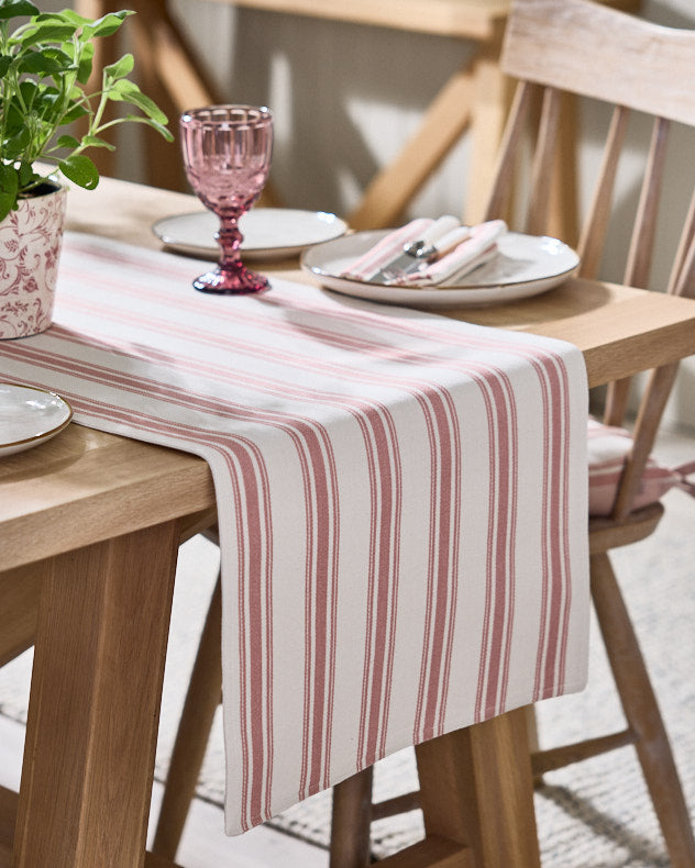 Pink Stripe Cotton Table Runner