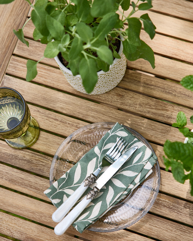 Set of 4 Green Leaf Cotton Napkins